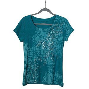 Women's NWT St. John's Bay cap sleeve t-shirt, spectra green, size S